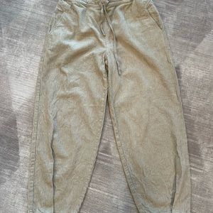 Poetry Tan Corduroy Pants Pockets Tapered Ankle Button Hemp Cotton Sz 6